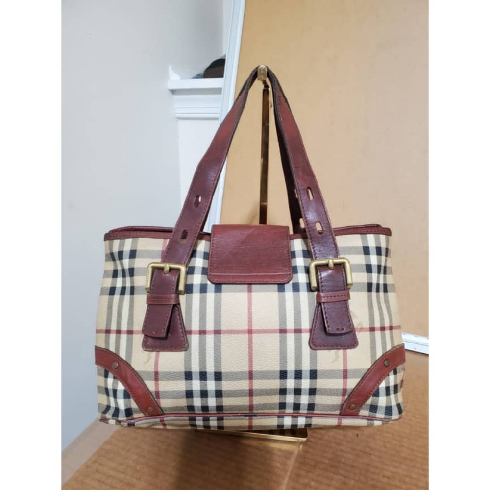 Authentic BURBERRY Classic Check Haymarket Satchel Bag - Picture 4 of 12